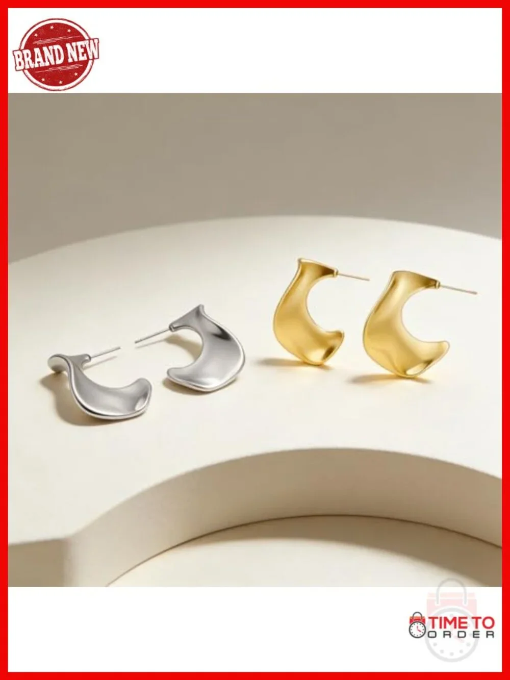 Irregular Half Hoop Earrings 18K Gold Plated S925 Silver Post Hypoallergenic